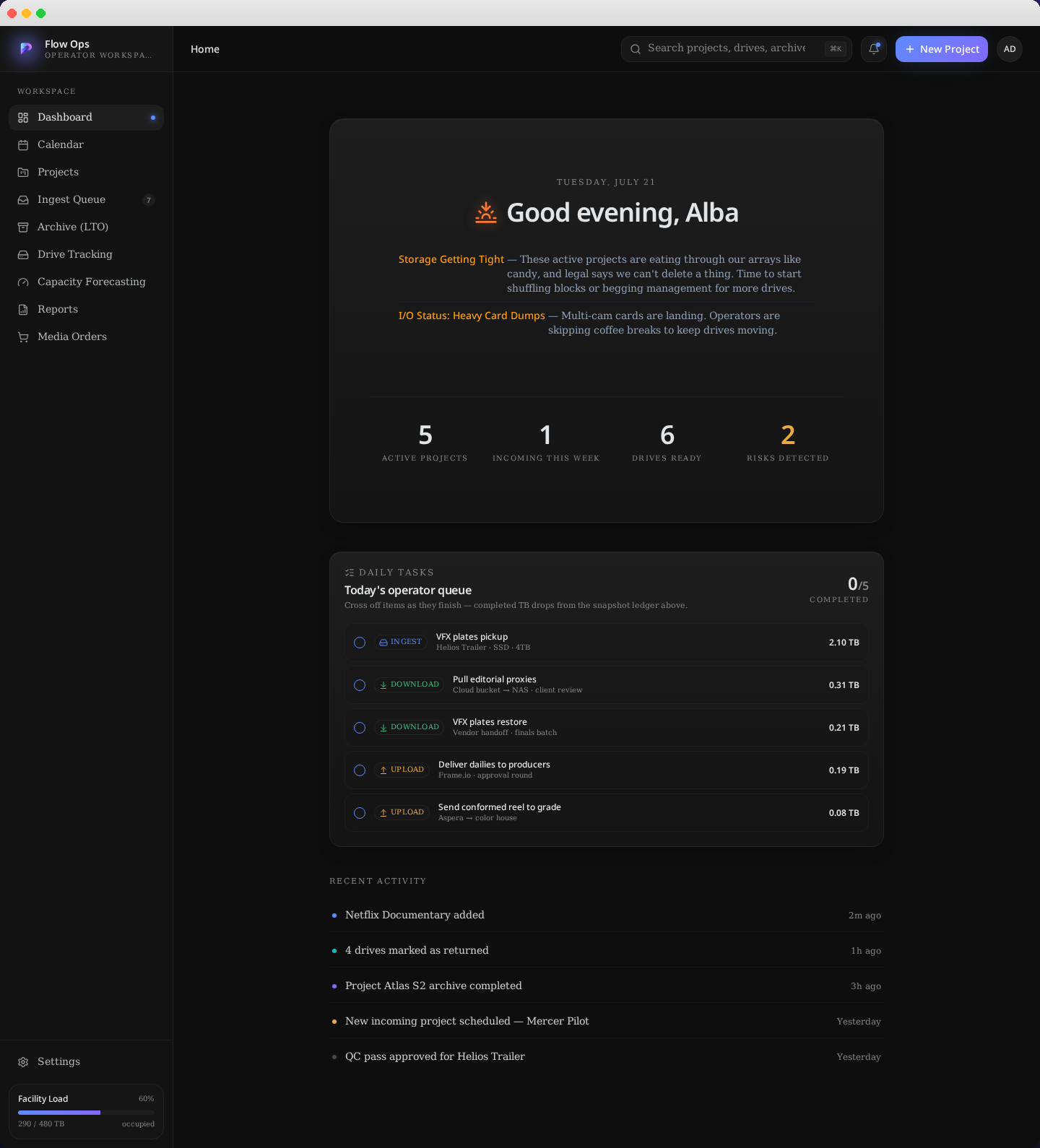 Flow Ops operator dashboard interface